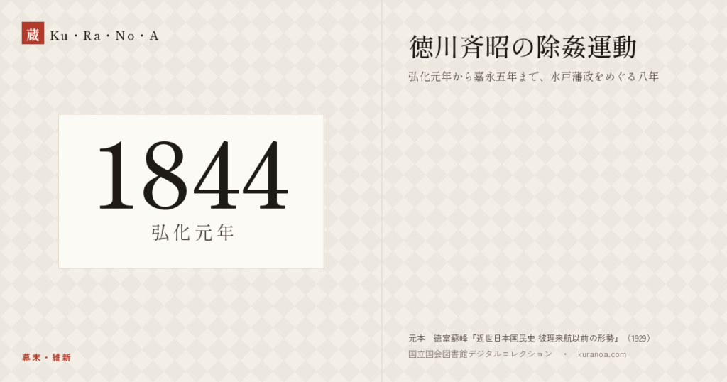 1844年（弘化元年）の年代板。幕末・維新。徳川斉昭の除姦運動 ―― 弘化元年から嘉永五年まで、水戸藩政をめぐる八年