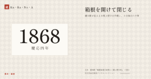 1868年（慶応四年）の年代板。明治。箱根を開けて閉じる ―― 蜷川新が伝える小栗上野介の作戦と、その後の六十年