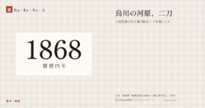 1868年（慶應四年）の年代板。幕末・維新。烏川の河原、二刀 ―― 小栗忠順の死を蜷川新はどう告発したか
