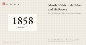 Year plate. Manabe's Visit to the Palace and His Report ── From the 2nd Month of Kōka 3 (1846) to the 12th Month of Ansei 5 (1858)