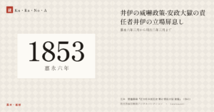 1853年（嘉永六年）の年代板。幕末・維新。井伊の威嚇政策-安政大獄の責任者井伊の立場屏息し ―― 嘉永六年三月から明治二年三月まで