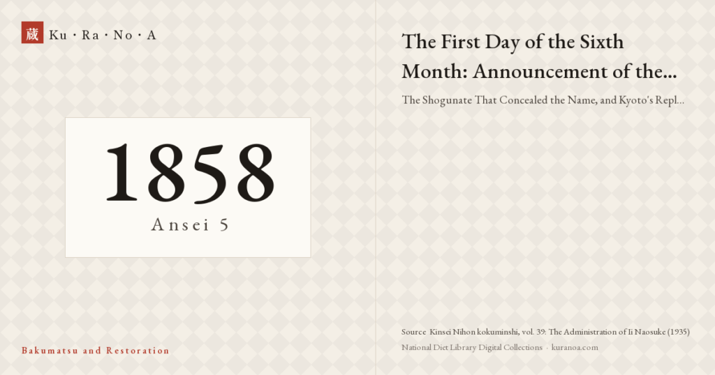 Year plate. The First Day of the Sixth Month: Announcement of the Adopted Lord ―― The Shogunate That Concealed the Name, and Kyoto's Reply Blocked by the River